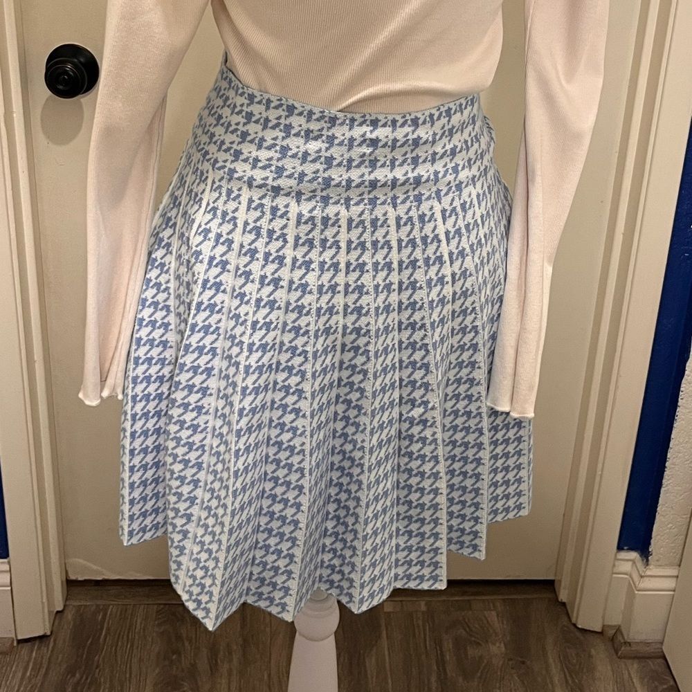 Cherry Ko Ko Blue & White Houndstooth Pleated Mini Skirt NWT - Picture 3 of 9